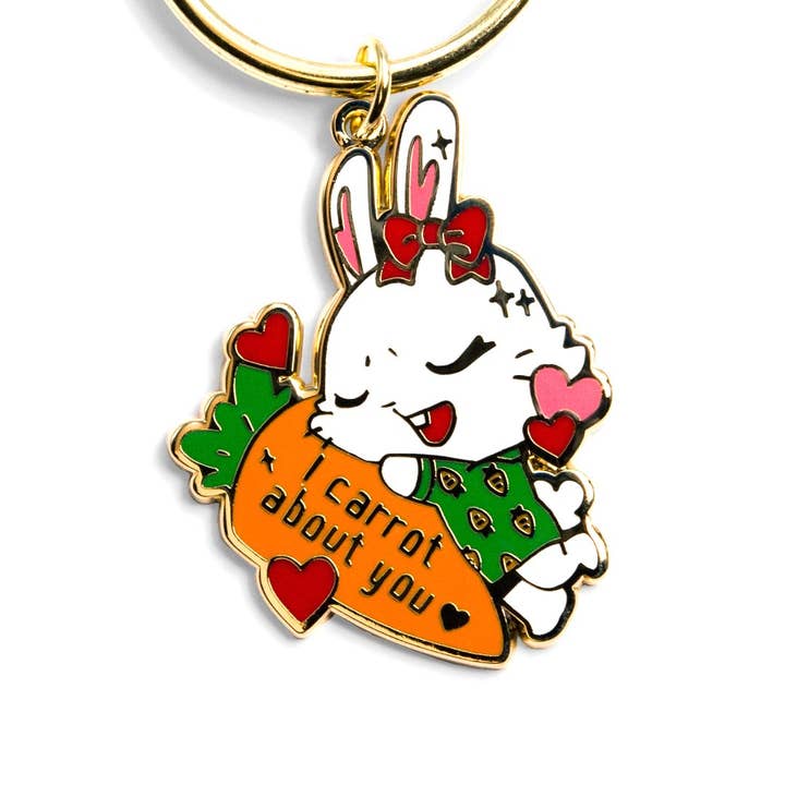 I Carrot About You Bunny Enamel Keychain, father's day gift for wholesale by Flair Fighter