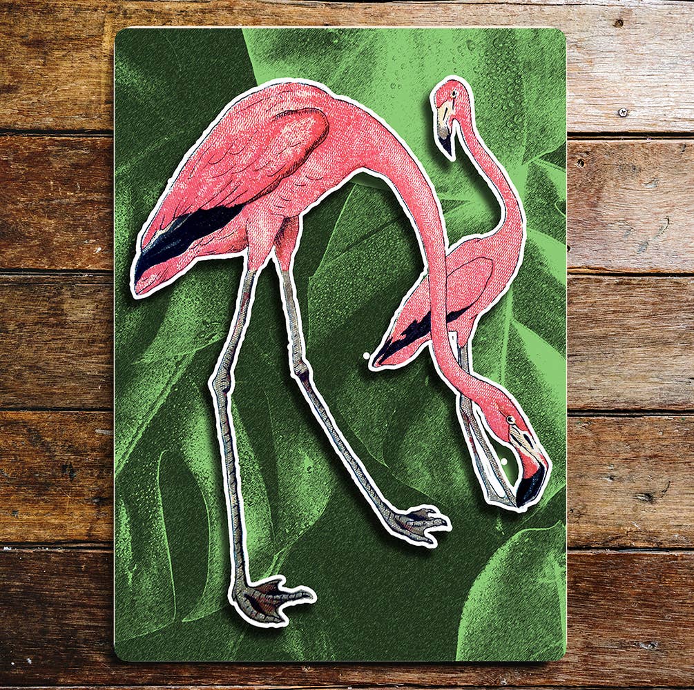 The British Metal Signs Company – wholesale Skylt – Rosa Flamingo gröna blad metall skylt plack0