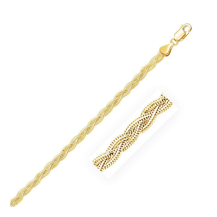 Cadena trenzada de oro amarillo de 14k (3,50 mm) para venta al por mayor de RubyAnn Jewelry