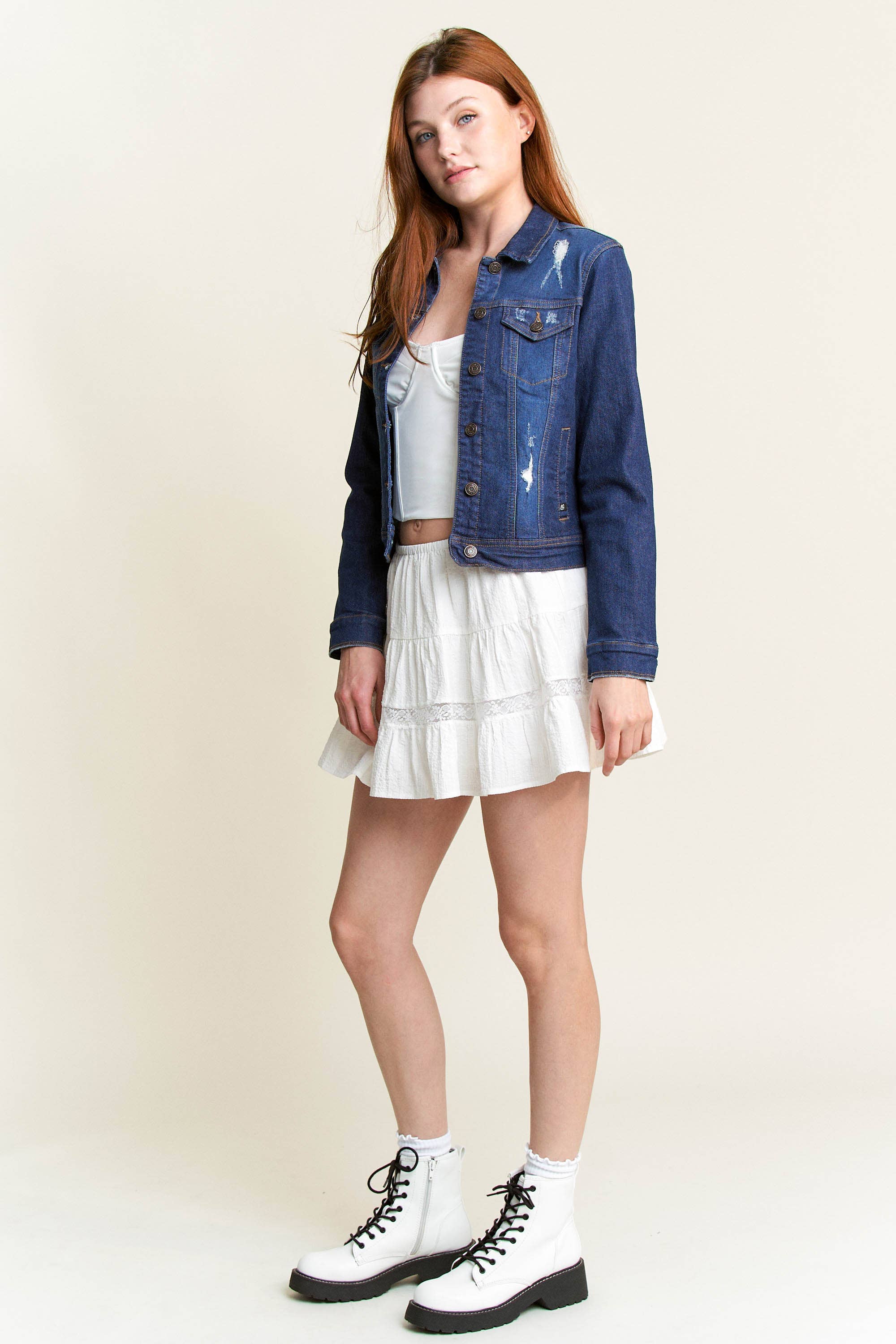 FONCÉ VESTE EN JEAN DÉLAVÉ CLASSIQUE PRÉ-EMBALLÉE EJ2053 en vente sur Faire7