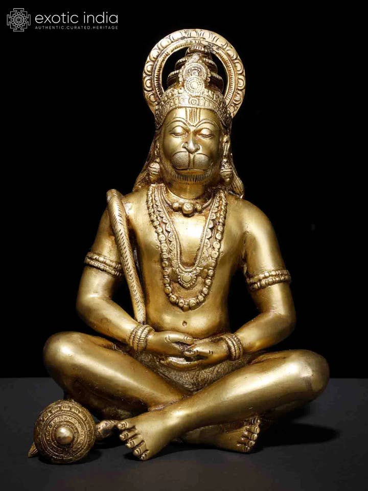 11" Yogachara Hanuman In Brass | Handmade for wholesale by Exotic India Art