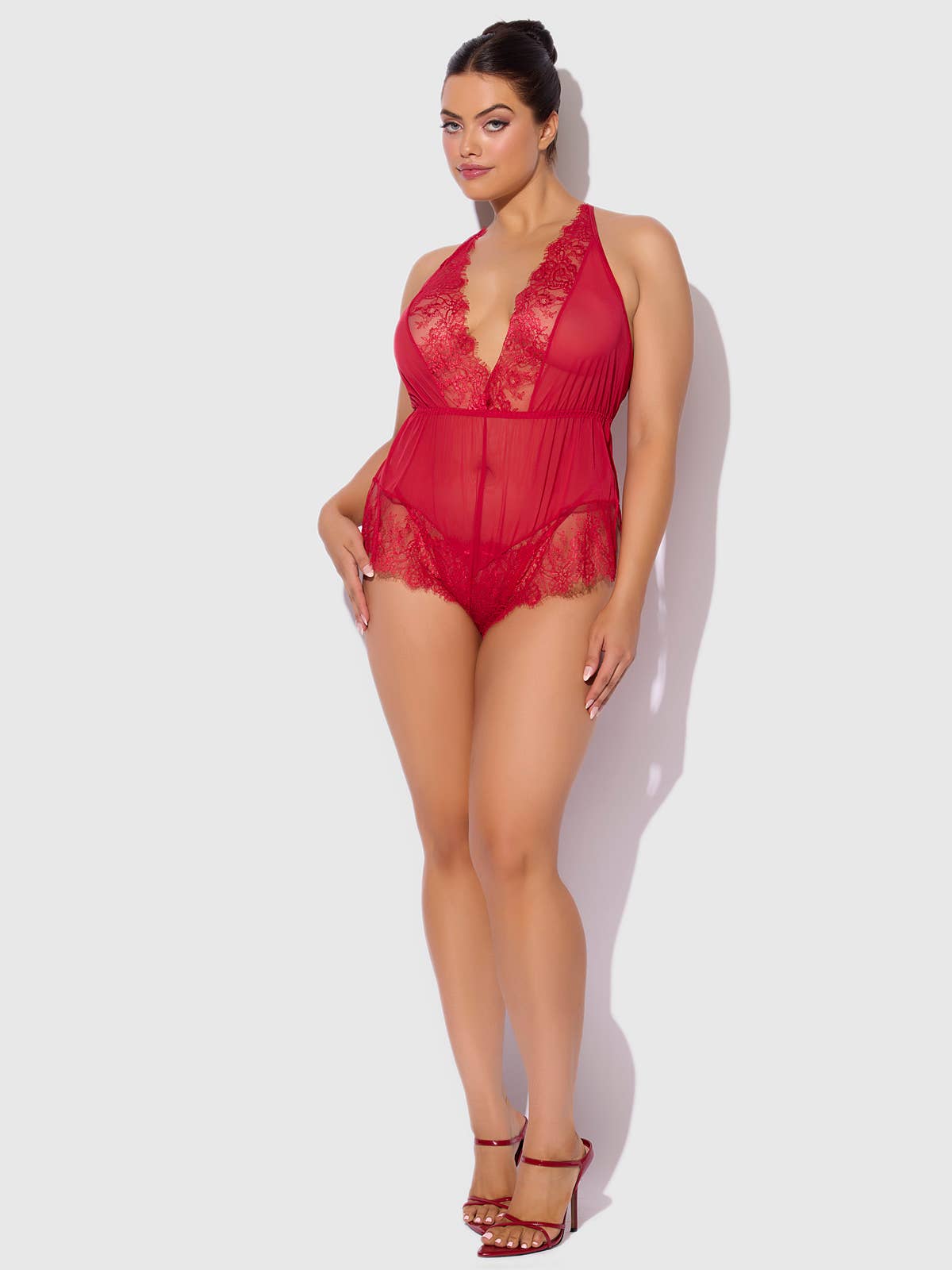 House of Desire – Engroshandel Bodysuit undertøj - Dame – Mila mesh- og øjenvippeblonde romper teddy med høj slids13