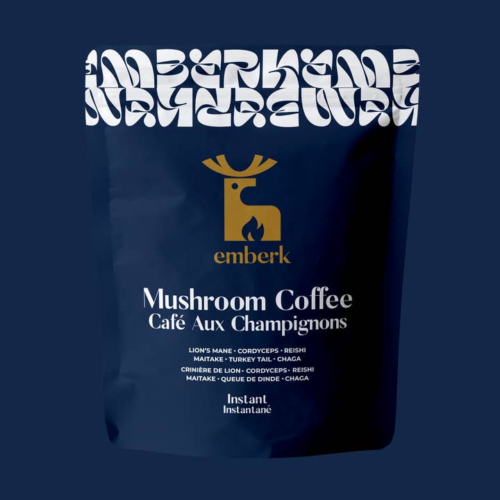 Café aux champignons (faible en caféine, et six champignons fonctionnels) pour la vente par Emberk Mushroom Coffee