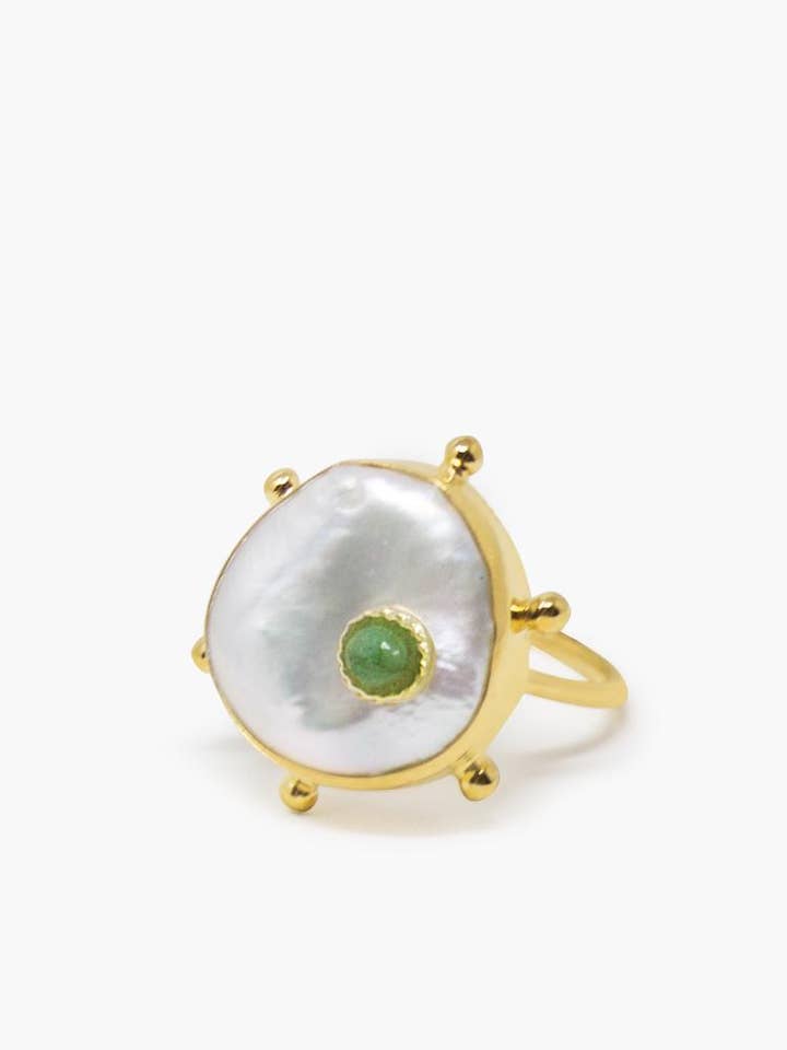 18K Gold plated Silver Keshi Pearl Ring for wholesale by Vintouch Jewels