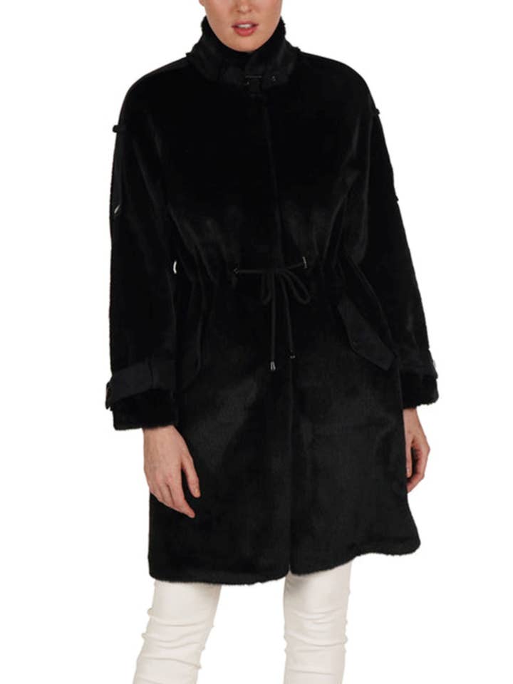 BLACK Love Token Drawstring Waist Parka Jacket for wholesale on Faire2