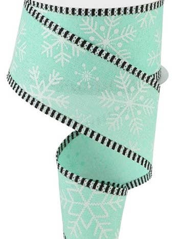 2.5"X10YD SNOWFLAKES/ROYAL/THIN STRIPE MINT GREEN/WHITE (aa) for wholesale by Waterman's Loft Inc.