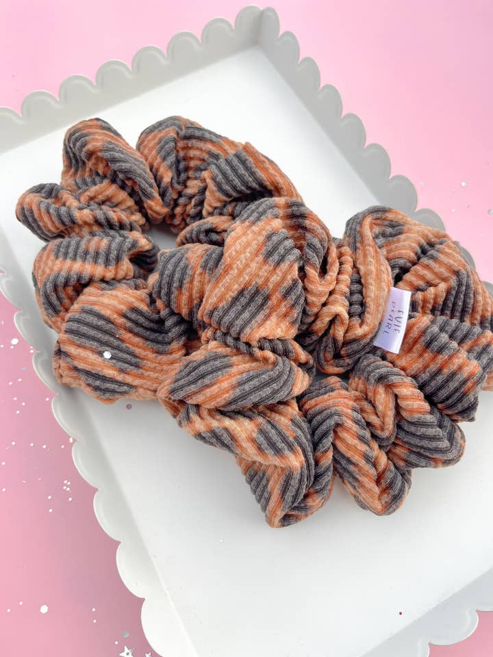 Leopard Ribbed Oversized Scrunchy for wholesale by Evie Pearl Handmade LLC
