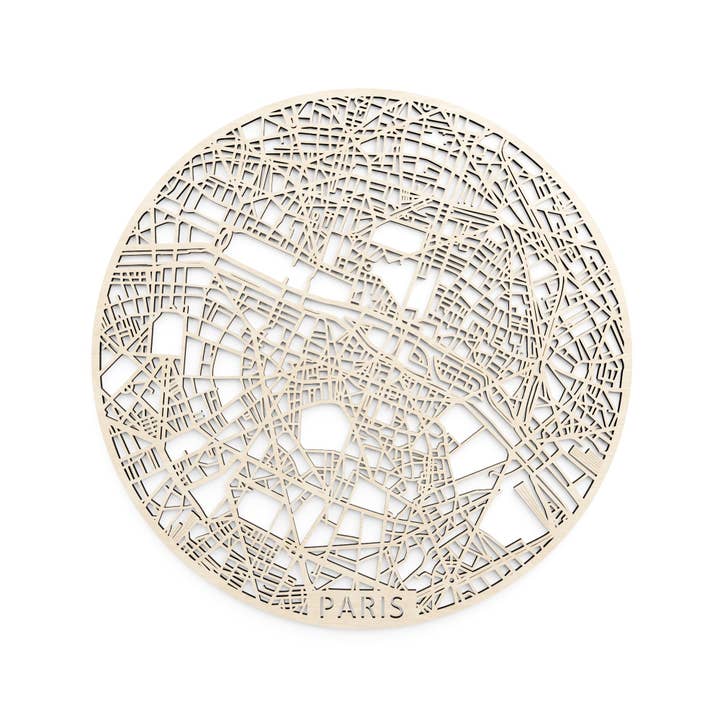 Mapa de madeira da cidade de Paris, formato redondo por atacado de Papurino