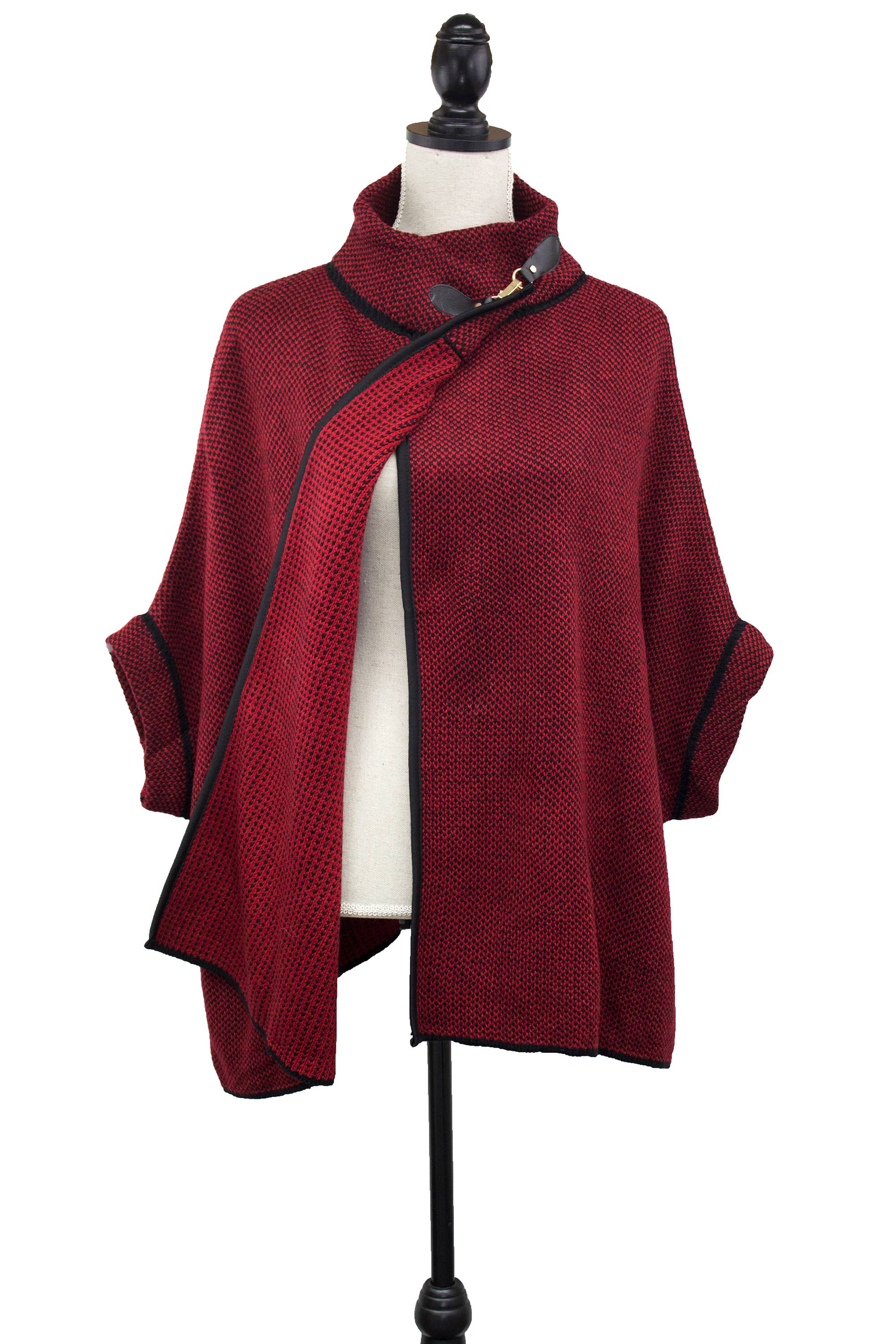 Fennco Styles - Wholesale Poncho - Women's - Knit Buckle Poncho Cape Cardigan3