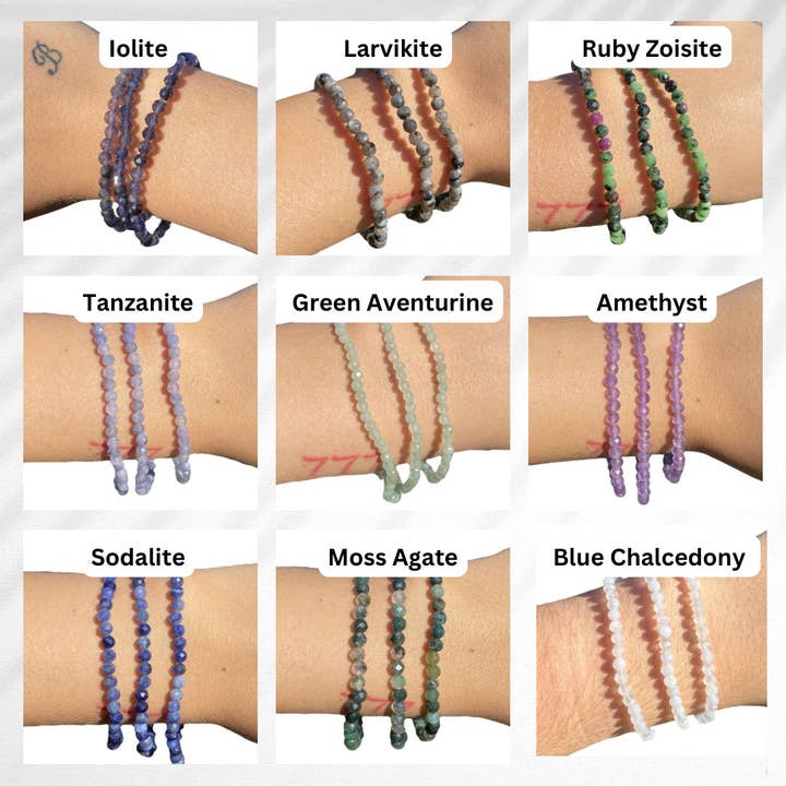 Moon Mountain Gems - Wholesale Beaded Bracelet - 4mm Faceted Gemstone Bracelet, Dainty Crystal Bracelet, Faceted Crystal Bracelet