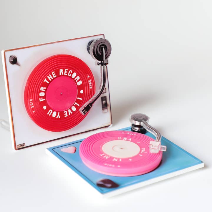 Rock Laser Scissor Studio - Wholesale Decorative Tabletop Object - Scannable LP Record Player Decor w/ Â NFC tag Spotify Youtube