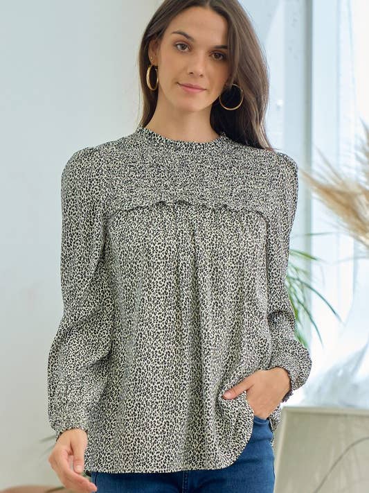 Smocked Yoke Floral Blouse - 40275T-1 for wholesale by Doe and Rae