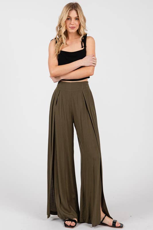 Final Touch - Wholesale Pants - Women's - Solid Front Slit Wide Leg Pants - VP36157
