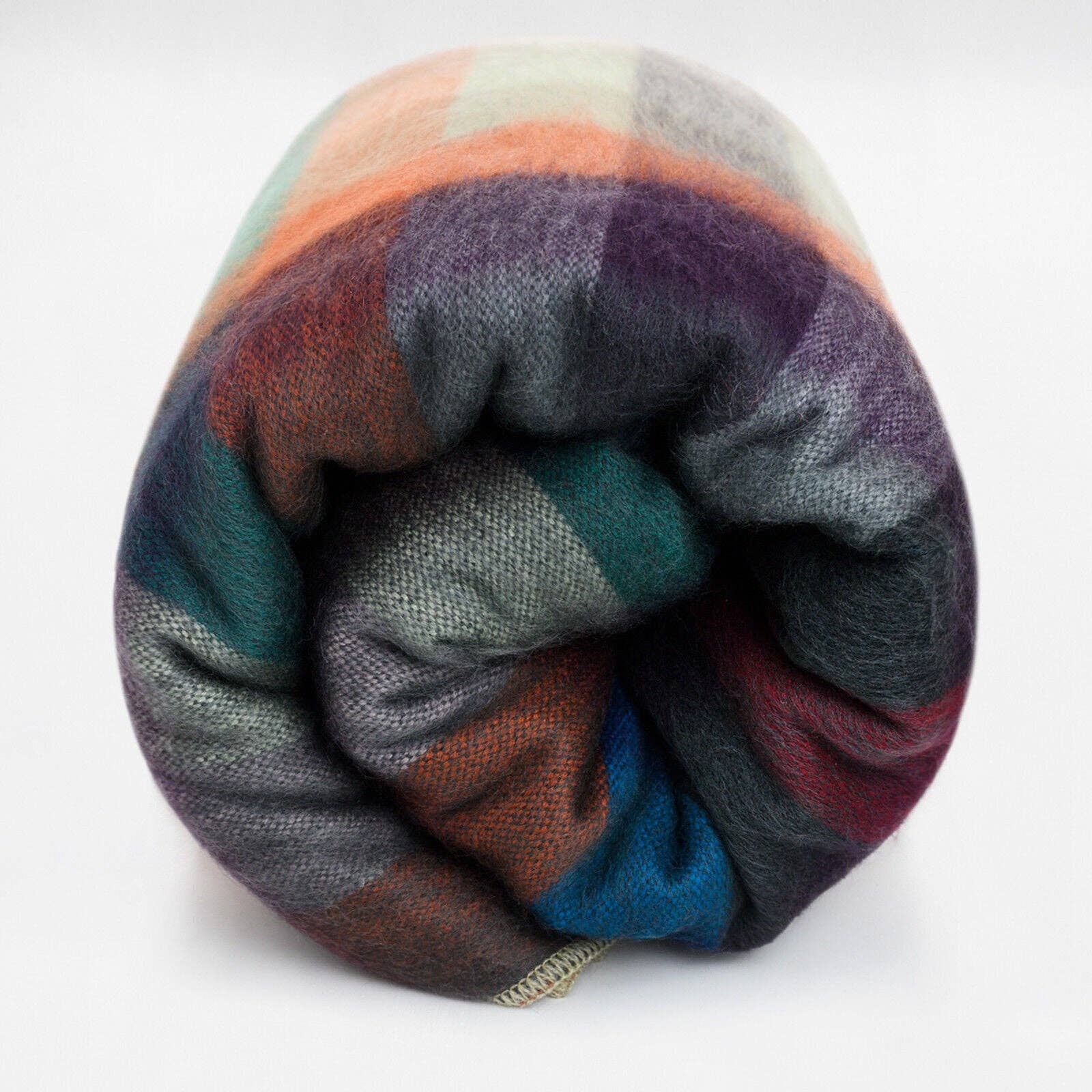 ECUALAMA - Wholesale Throw Blanket - Anzu - Baby Alpaca Wool Throw Blanket / Sofa Cover - Queen 96 x 66 in - Multicolor Checker Plaid In Orange Blue Brown6