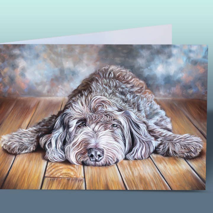 Carte de vœux pour chien - Labradoodle - Beaux-arts pour la vente par Irisha's Card Art