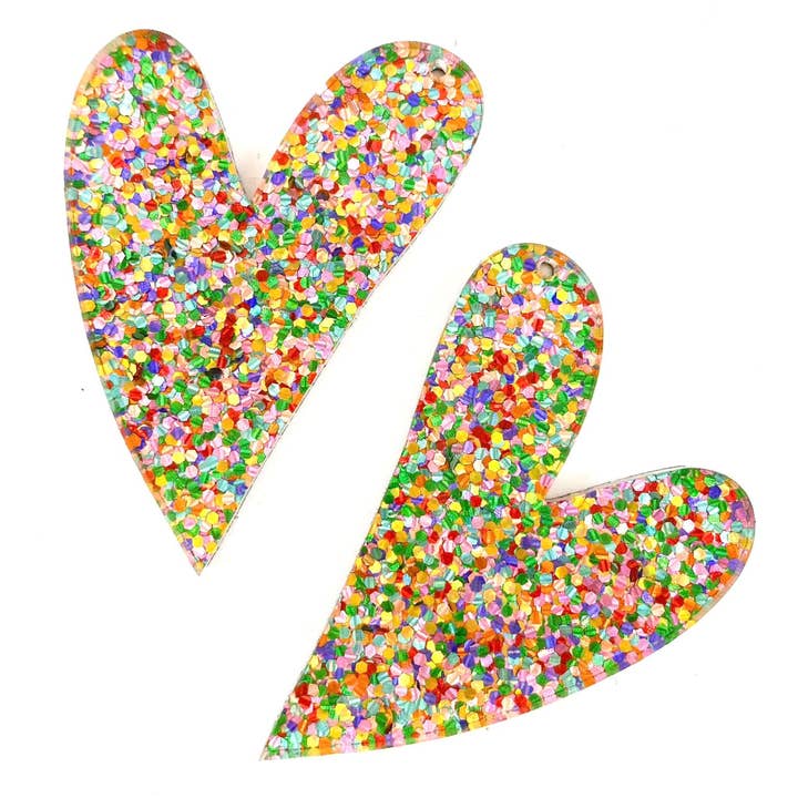Daisy Confetti Acrylic Leaning Heart DIY Earring Blanks for wholesale by Piddlin' Supply Co
