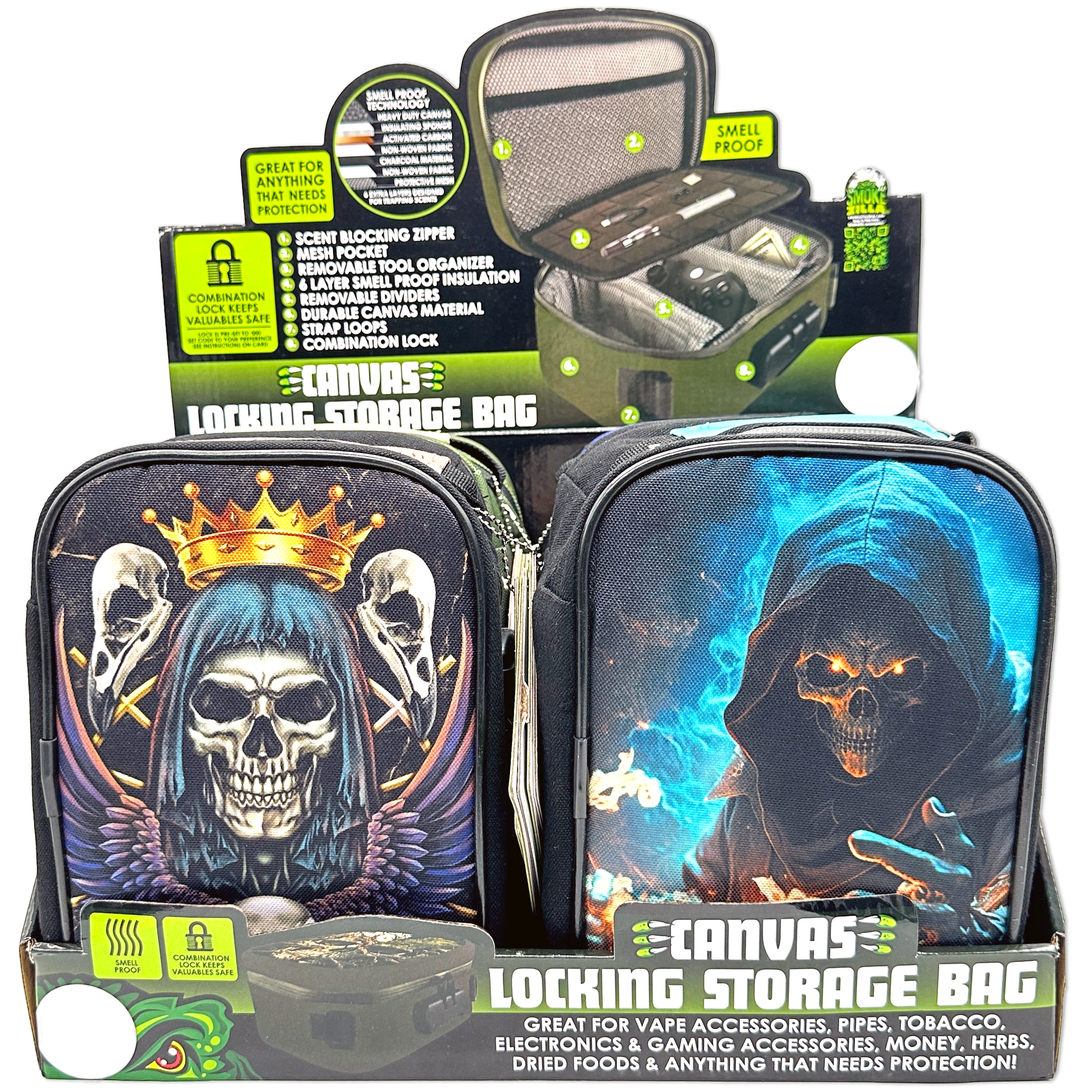 Novelty Brands - Wholesale Humidor/Cigar Accessory - Smokezilla Print Smell Proof Lock Bag Assortment - 4/Display2
