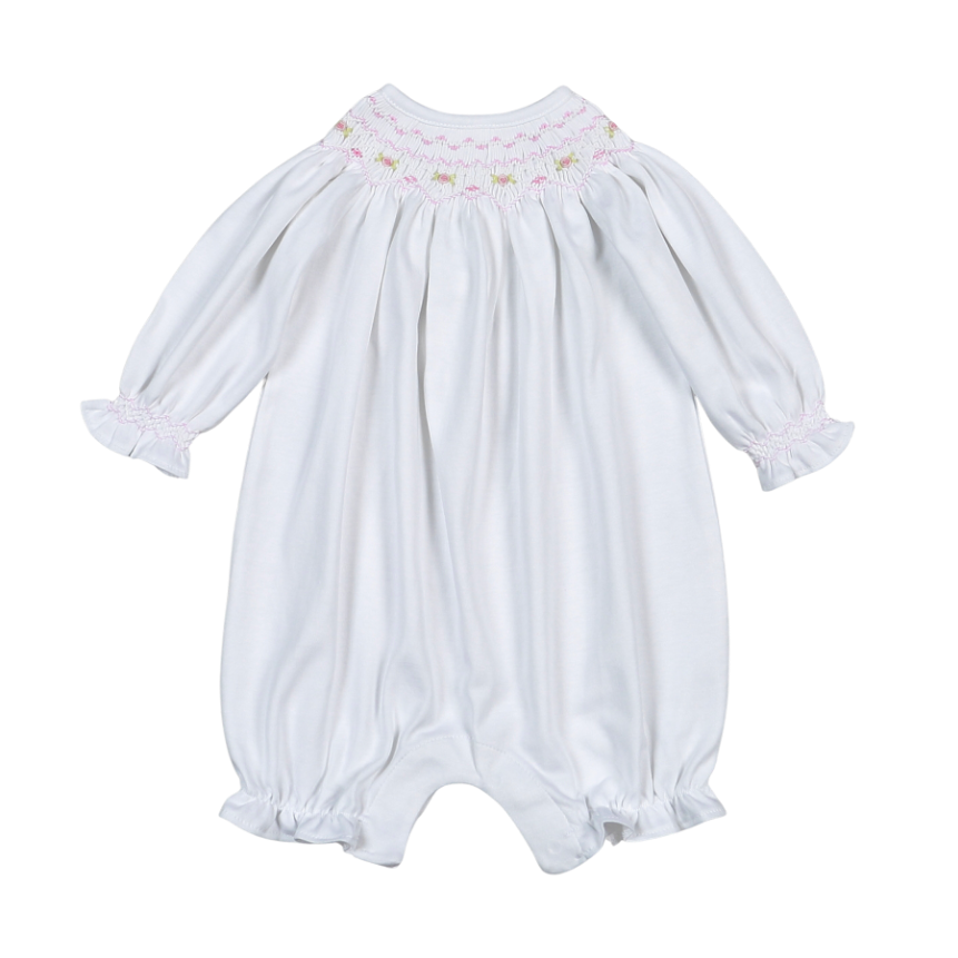 Baby Loren - Wholesale Jumpsuit - Baby - WPS-930 Sally white/pink Hand Smk Pima Bishop Short Sleeves Bubble0