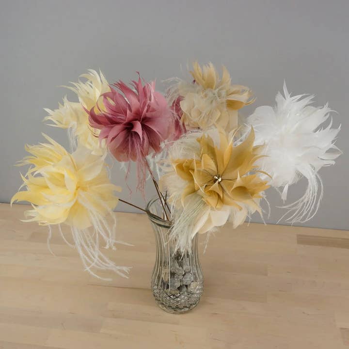 Zucker Feather Products - Wholesale Artificial Flowers - Goose/Turkey/Ostrich Feather Floral Pick w/Rhinestone Beige