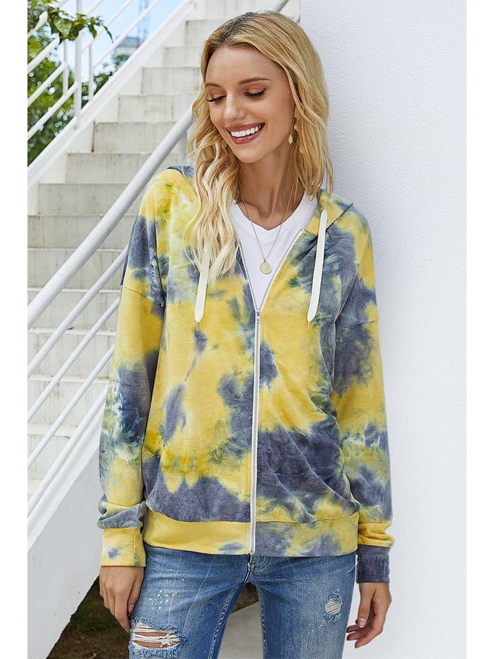 Elings - Wholesale Hoodie – Women's - Trendy Tie Dye Zip Hoodie4