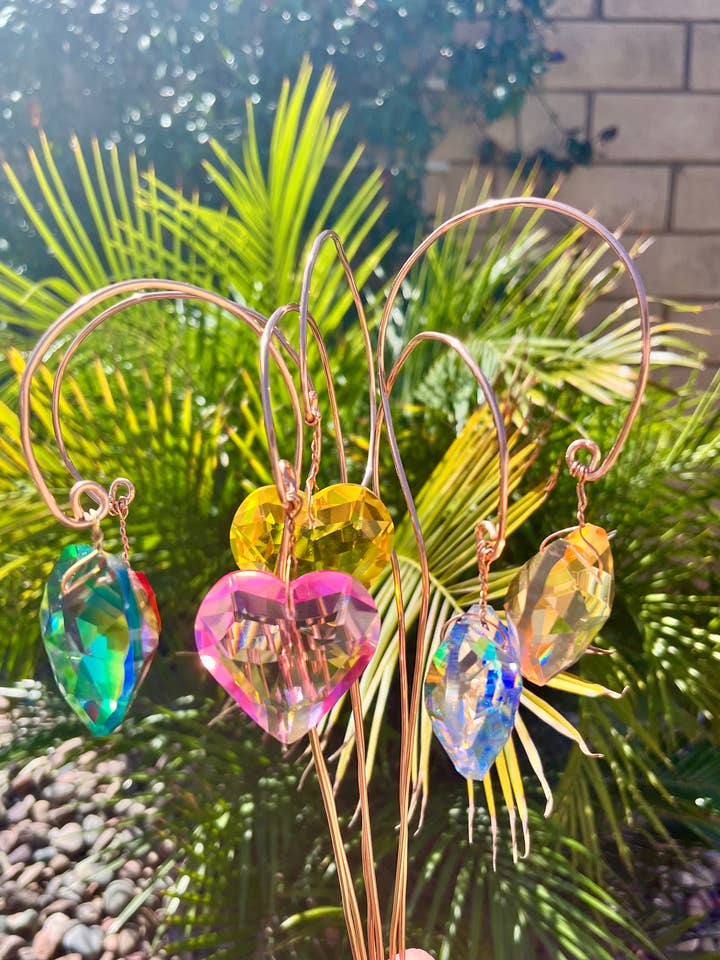 Glass Heart Copper Plant Stake for wholesale by Sea of Bliss Shop