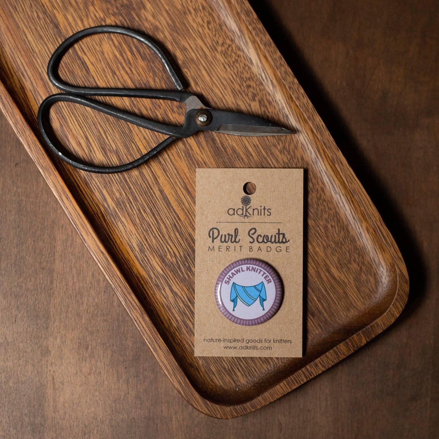 Camp Stitchwood - Wholesale Lapel Pin/Button - Shawl Knitter Merit Badge2