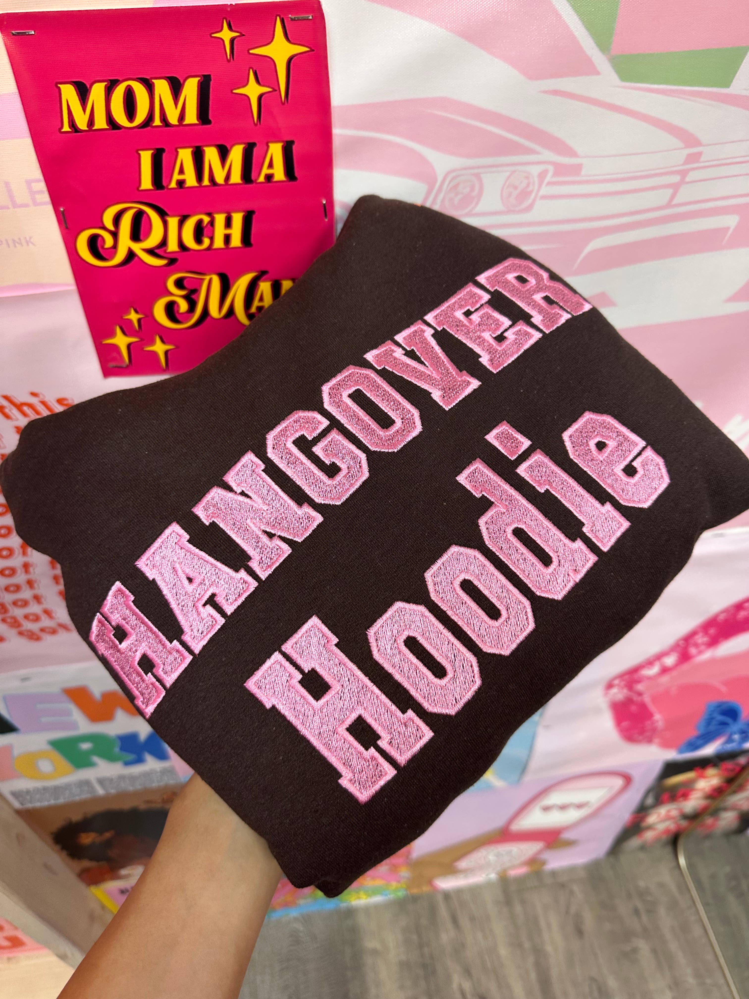 Happy Hour – wholesale Hoodie – Women's – Hangover Hoodie-embroidery Brown With Pink1