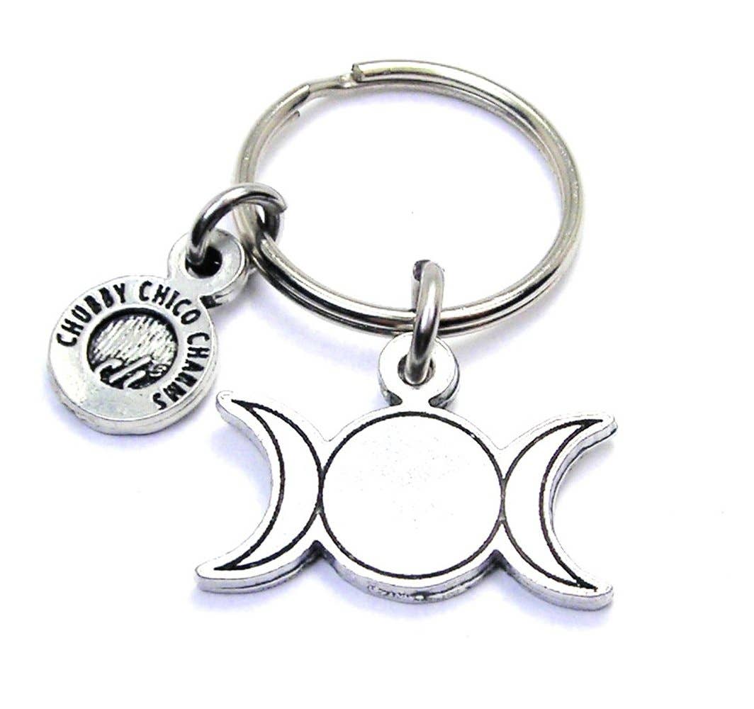 Simple Triple Moon Key Chain Wiccan Pagan Witch Wizard Lunar for wholesale by Chubby Chico Charms