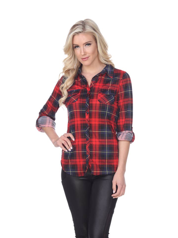 WHITE MARK - Wholesale Button Down Shirt - Women's - Oakley Stretchy Plaid Top