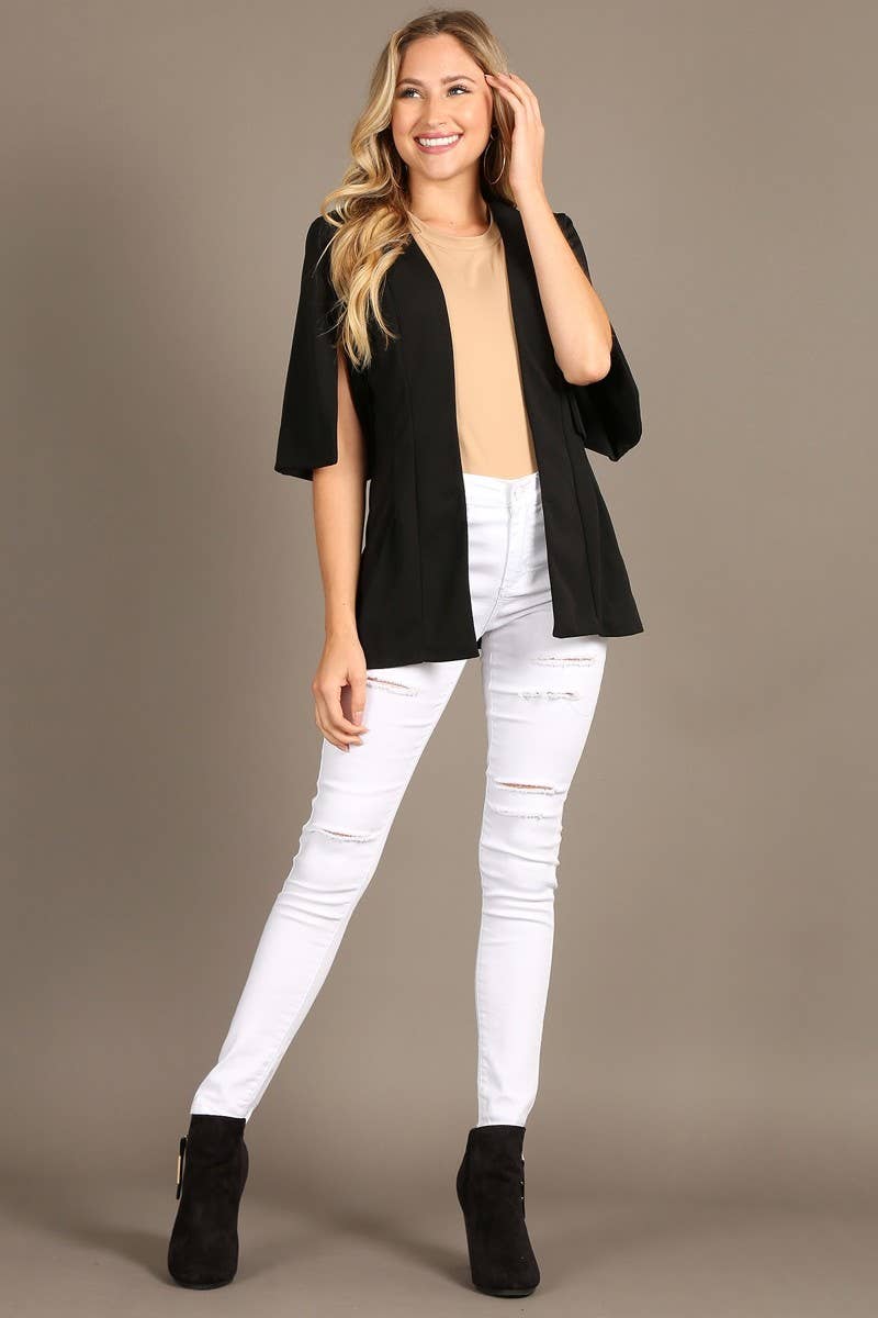 Bella Berry USA - Wholesale Coat - Women's - Solid open coat with slit sleeves and a loose fit.4