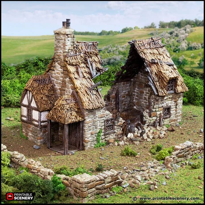 Solar de Campo Arruinado - Rei e País, edifício medieval de D&D, Aldeia, Cidade, Terreno para Jogos de Guerra, Cenário Disperso, 28mm 32mm 15mm, Casa por atacado de The Beaver and Broadsword
