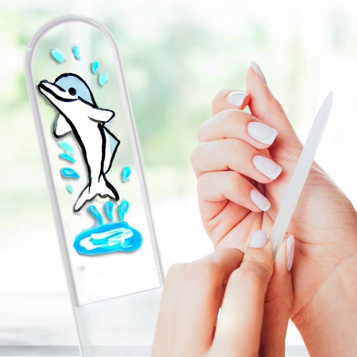 Dolphin Sea Life Animal Hand Painted Czech Crystal Nail File for wholesale by Classy Nail Files