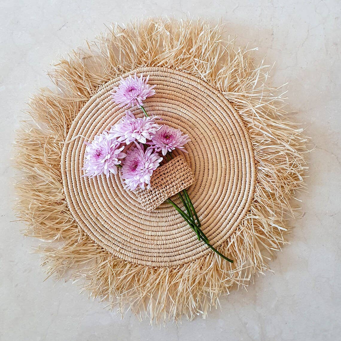 HandmadeBestSeller – wholesale Placemat – Round raffia table set with fringes Moroccan9