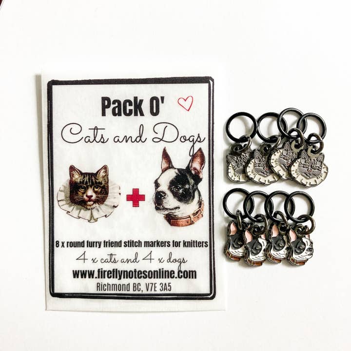 Firefly Notes - Wholesale Knitting/Crochet Supplies - Dogs and cats stitch marker pack, custom Firefly Notes ename2