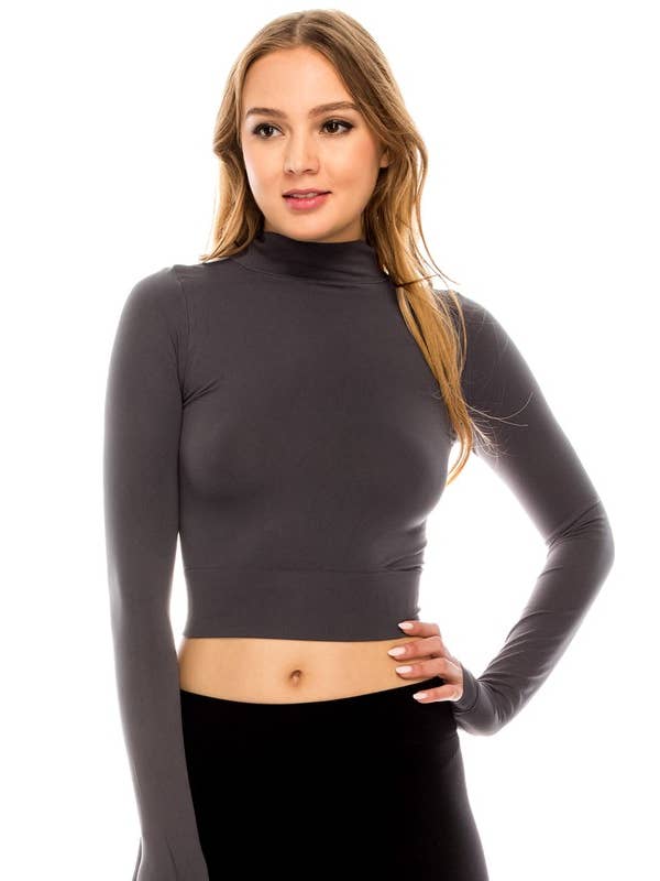 KurveShop - Wholesale Knit Top - Women's - MOCK NECK LONG SLEEVE CROP TOP