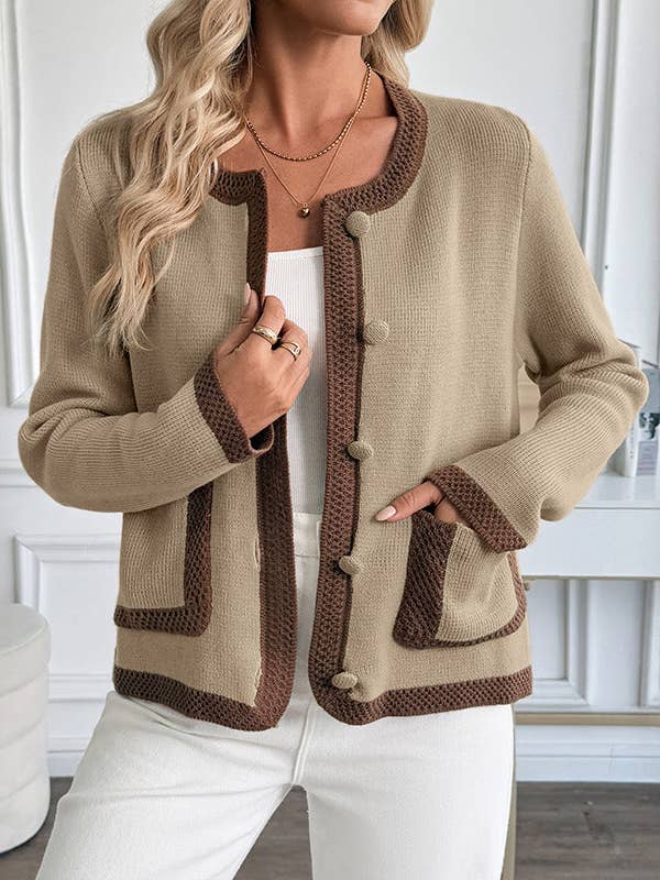 Cardigan en maille ouvert avec bordure contrastée #2 pour la vente par AZSHOP Trading LLC