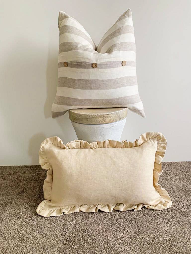 Mama and Tochter - Wholesale Throw Pillow Cover - Linen Lumbar Ruffle Cushion Cover - Oatmeal2