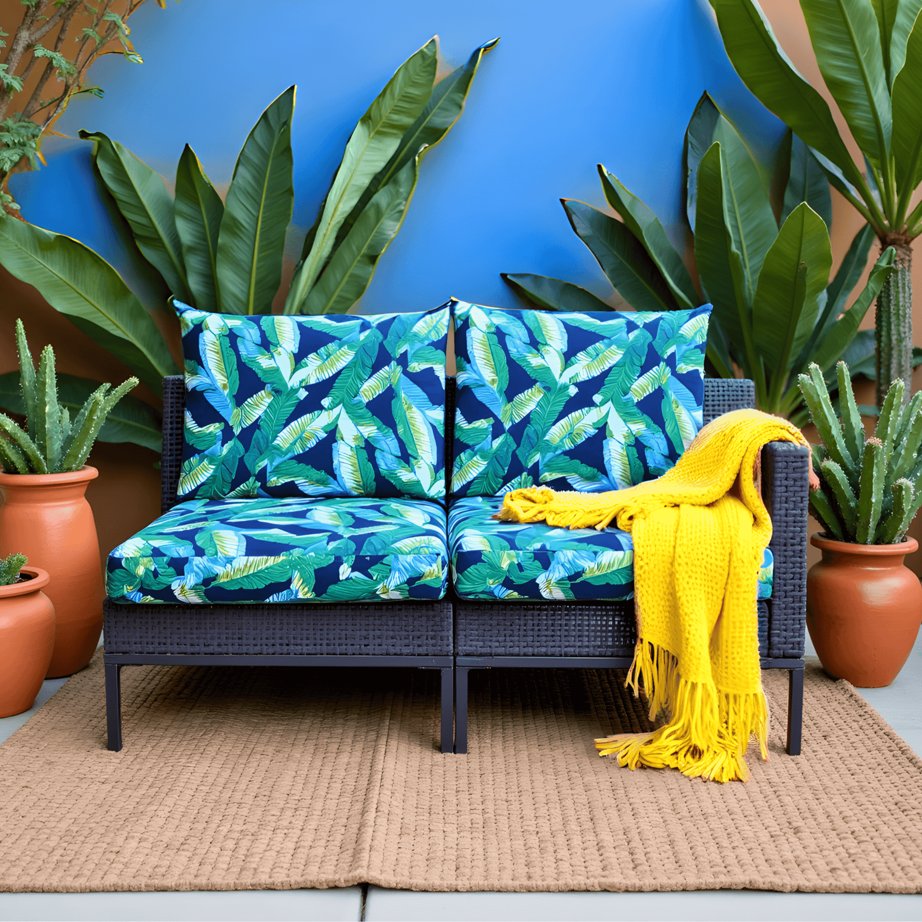 REMOVED BRAND – wholesale Chair cushion – Rockin Cushions Outdoor Slip Covers | Green Banana Leaf Jungle Print | Compatible with IKEA Duvholmen Kuddarna Cushions | Includes 2 Kuddarna Pillow Covers and 2 Duvholmen Seat Covers - Set of 46