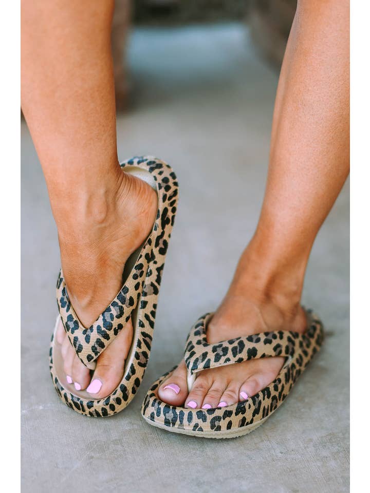 1 the Woman - Vente Chaussons – femme - Tongs à semelle épaisse à imprimé léopard