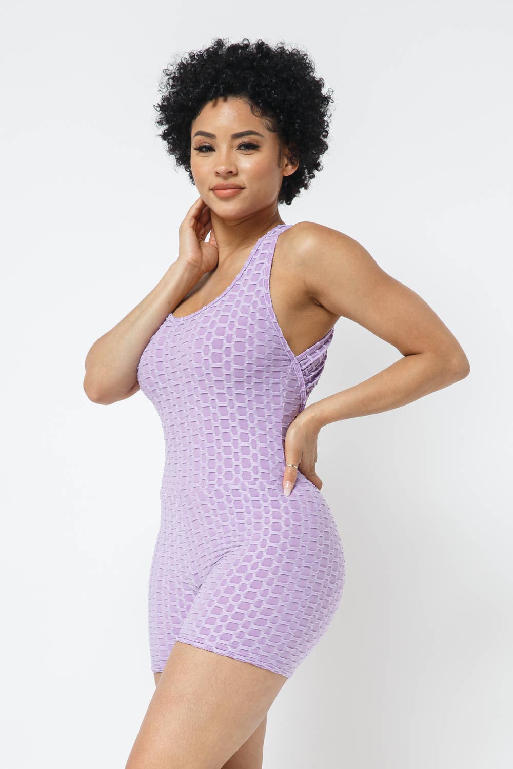 Julia by LoveJ - Wholesale Romper - Women's - Honeycomb Jacquard Sleeveless Cross Back Romper4