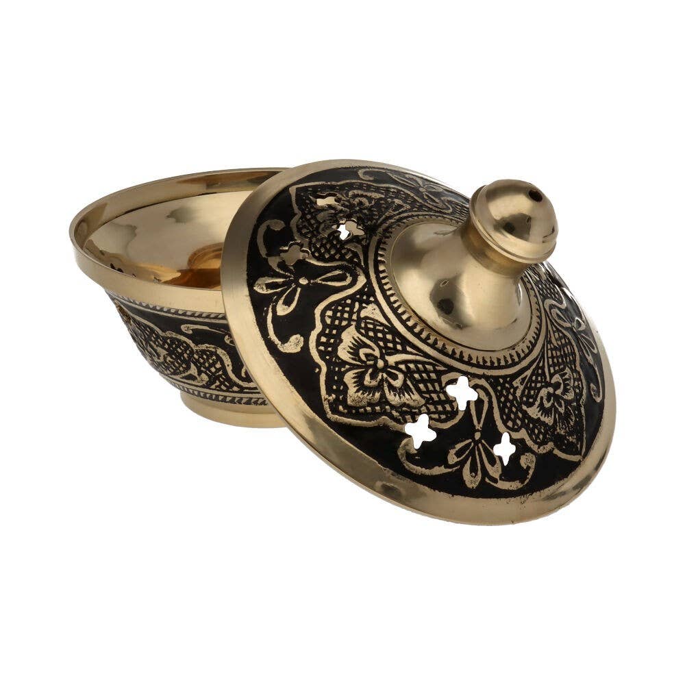 Vives de la Cortada S.L – wholesale Incense holder – Small bronze censer with black engraving (INB-522)2