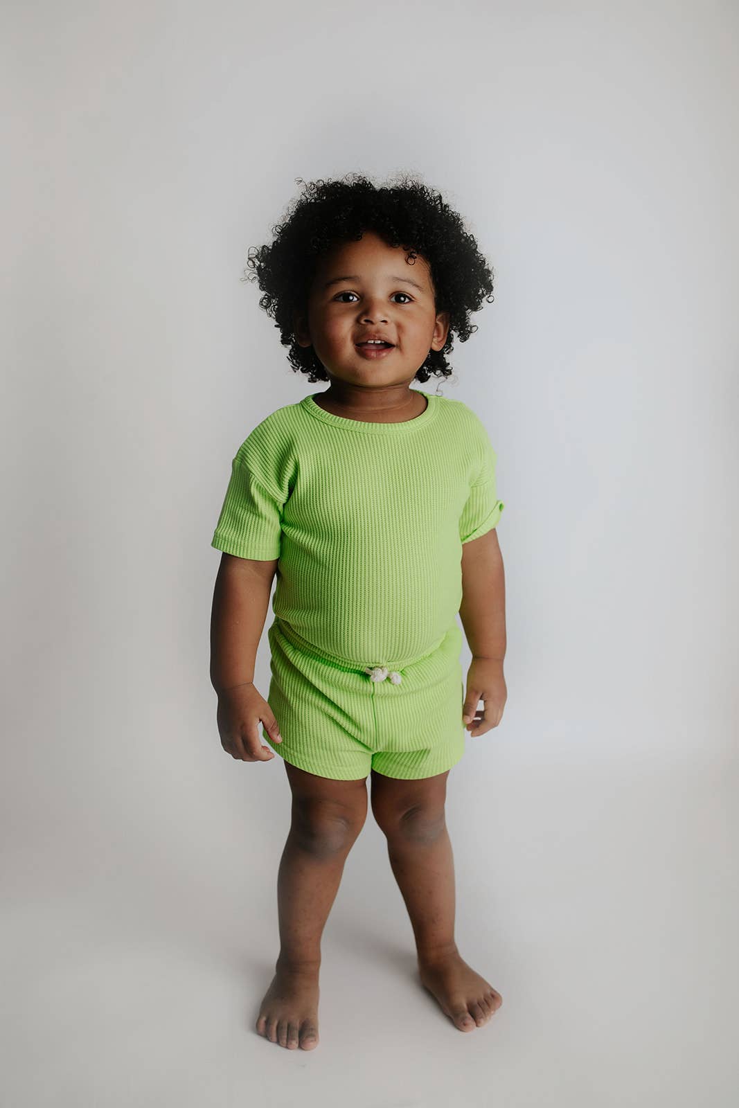 Three Little Tots – wholesale Top & short set – Kids – Lime Green Summer Waffle Toddler Top & Bottom Set14