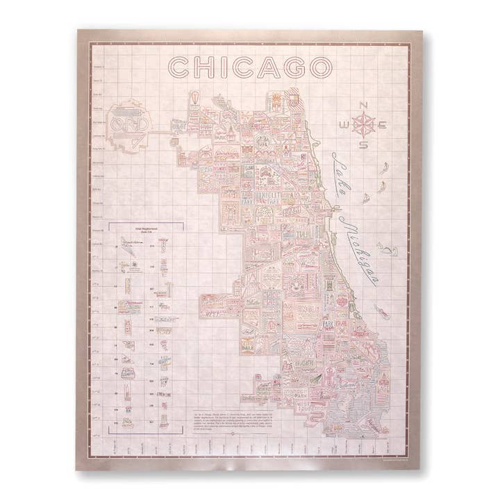 Vintage White Neighborhood Map Poster - 22" x 28" Rolled Poster for wholesale by Transit Tees