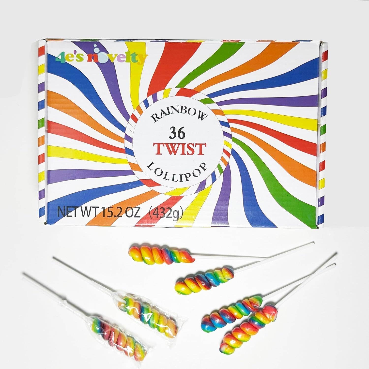 4E's Novelty - Wholesale Lollipop - 
36 Rainbow Twist Lollipops - Individually Wrapped3