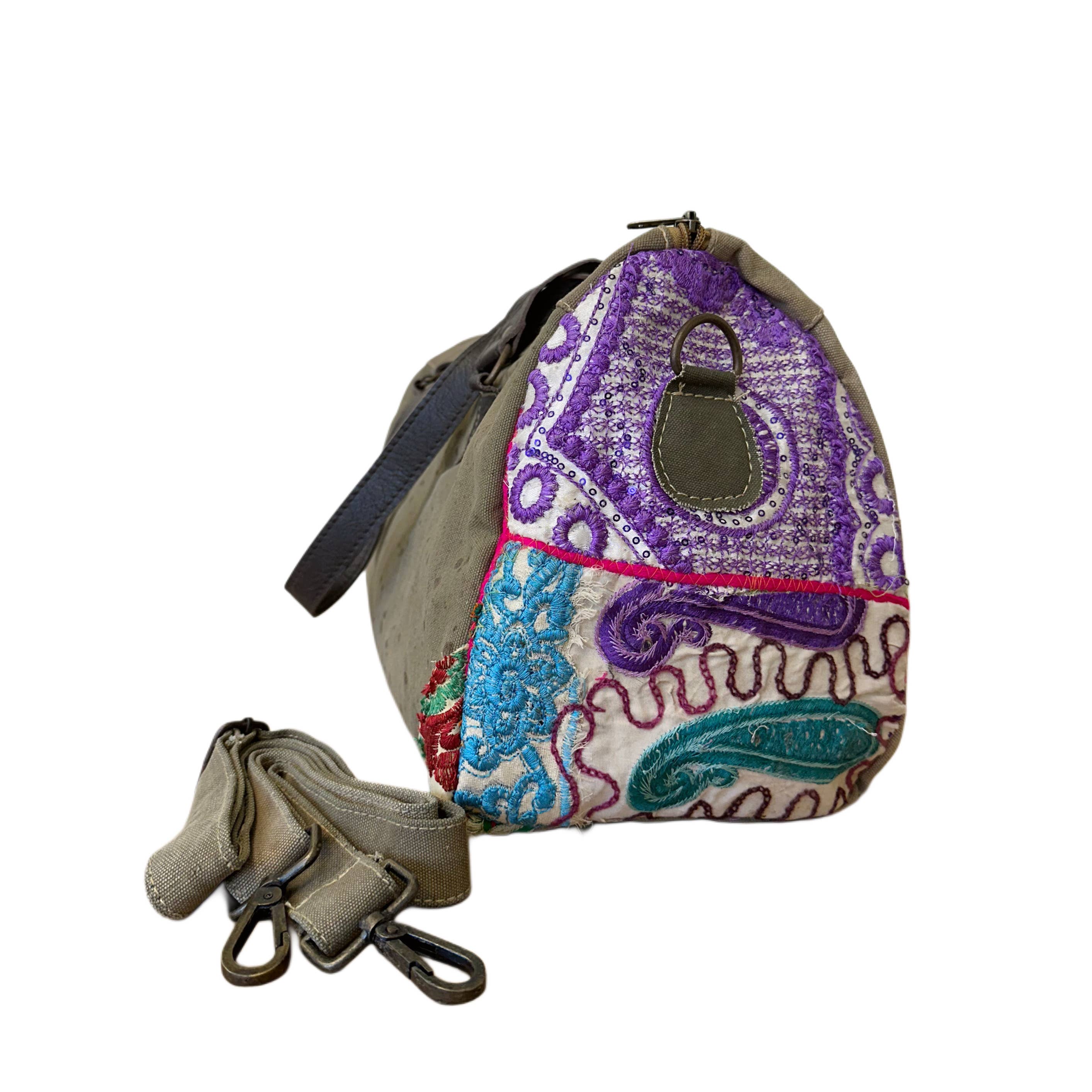 Vintage Addiction - Wholesale Weekender Bag - Women's - Military Tent Overnight/Crossbody Bag w/Vintage Textiles-062