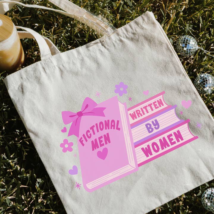 Canvas bookish tote bag gift- fictional men written by women for wholesale by Literari Goods, Co | Book Themed Candles + Gifts