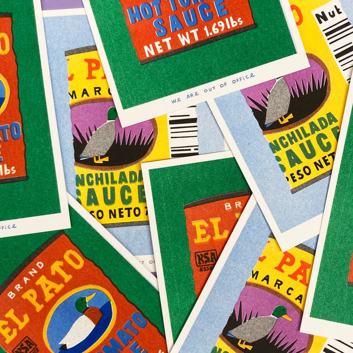 We are out of office - Wholesale Art Print - A risograph print of a can op hot tomato sauce