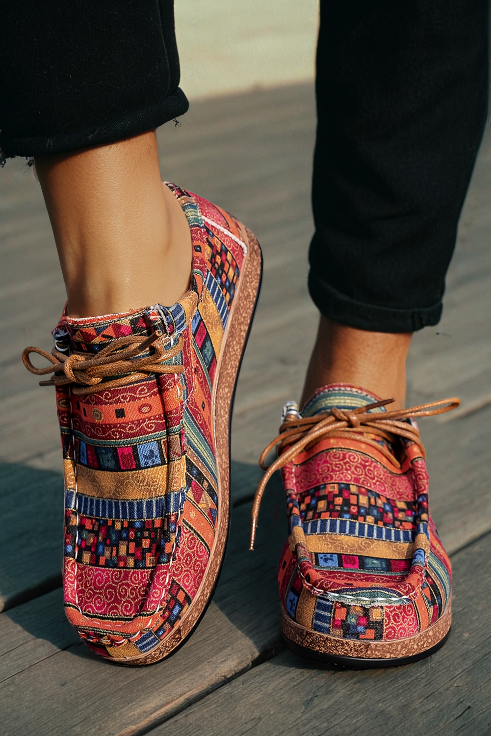 fashionworks - Wholesale Slip On Sneakers - Women's - Western Leopard Faux Suede Lace-up Decor Slip On Shoes1