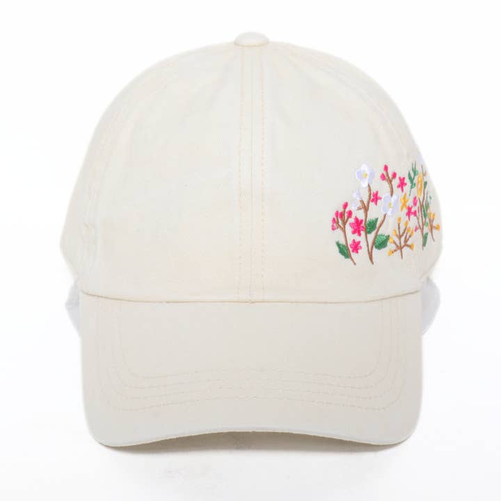 David And Young - Wholesale Baseball Cap - Women's - Flowers Side Embroidery Cotton Baseball Cap