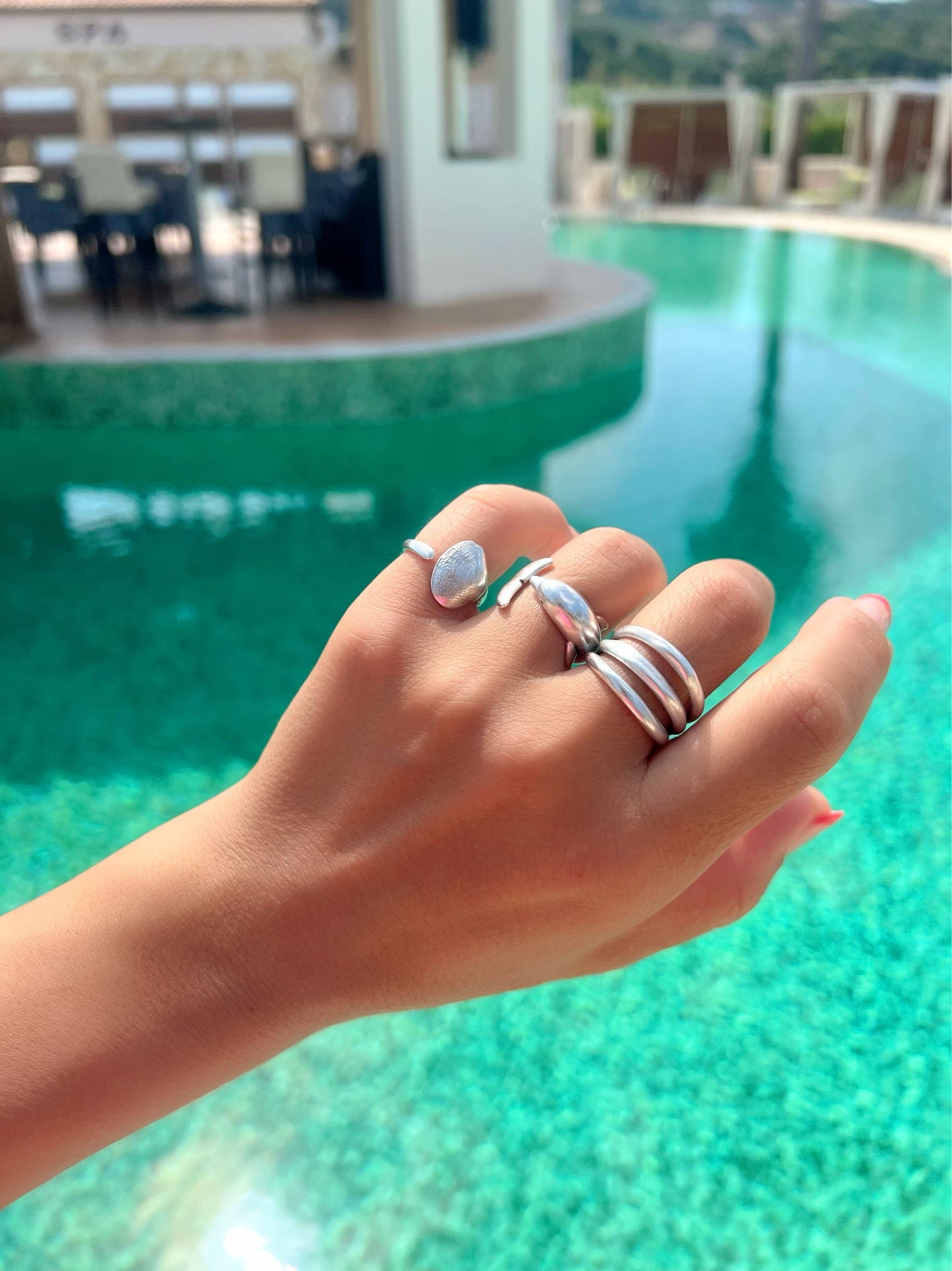 Christina Christi - Wholesale Cocktail/gelegenheidsring - Zilveren ring dames, drievoudige ring zilver, zomerring, dolfijn3